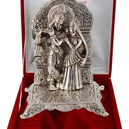 INTERNATIONAL GIFT Silver Brass Radha Krishna Idol With Velvet Box Home Gift Set-image-86