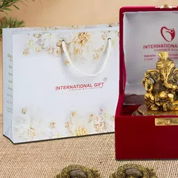 INTERNATIONAL GIFT Gold-Plated Ganesh Idol With Om Diya Home Gift Set-image-4