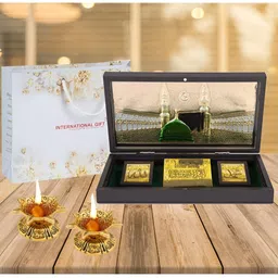INTERNATIONAL GIFT 24 KT Gold-Plated Allah Idol With Message Bottle & Diya Home Gift Set-image-67