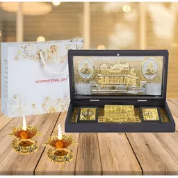 INTERNATIONAL GIFT Golden Coated Temple God Idol With Message Paduka Gift Set-image-66