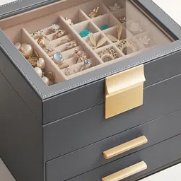 KriShyam Grey 6 Layers Wardrobe Jewellery Organiser With 2 Drawers-13
