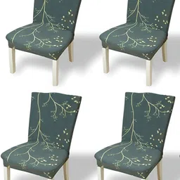 KriShyam Green & Yellow 4 Pieces Printed Chair Covers-picture-3