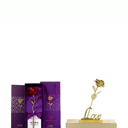 INTERNATIONAL GIFT Red Rose & Gold Rose Flower With Love Stand Home Gift Sets-image-83