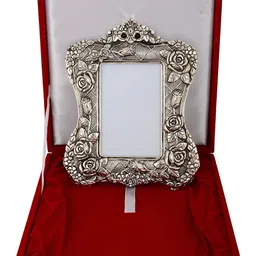 INTERNATIONAL GIFT Silver Toned Floral Design Photo Frame With Beautiful Gift Box Packing-17