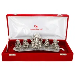 INTERNATIONAL GIFT Silver Silver-Plated Musical Ganesh God Idol Statue-image-94