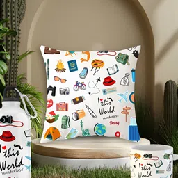 ARTBUG 3-Pcs White Wanderlust Theme Daisy Name Printed Mug Bottle & Cushion Home Gift Set-18