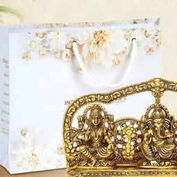 INTERNATIONAL GIFT Gold-toned Religious Laxmi Ganesh Saraswati God Brass Showpiece-image-79