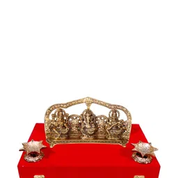 INTERNATIONAL GIFT Gold Toned Laxmi Ganesh Sarswati God Idol With Diya Home Gifts Set-7
