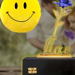 International Gift Blue Rose Flower With Love Stand And Luxury Gift Box With Smiley Pillow-image-62