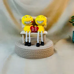 Giftii Yellow & Red Smiley Couple Sitting On Love Bench Figurine Showpieces-image-33