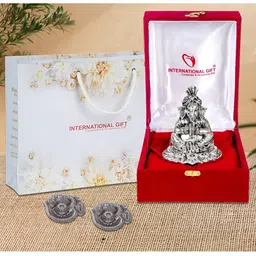 INTERNATIONAL GIFT White Textured Ganesh Idol With Om Diya-image-58