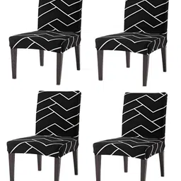 KriShyam Black & White 4 Pieces Printed Chair Covers-17