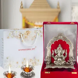 INTERNATIONAL GIFT Ganesh Idol With Hand Diya With Beautiful Red Box-image-137