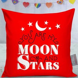 TIED RIBBONS Red & White Quirky Printed Satin Square Cushion Covers With Filler Combo-57