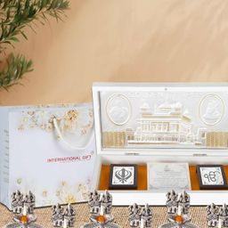INTERNATIONAL GIFT Silver Coated Metal Temple God Idol With Massage Paduka Home Gift Sets-image-46