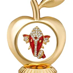 INTERNATIONAL GIFT Gold Toned & Red Apple Shaped Ganesh Brass Idol Showpiece-17