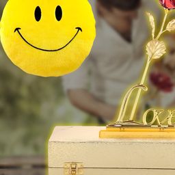INTERNATIONAL GIFT Pink & Yellow Textured Rose Flower With Teddy & Smiley Gift Set-image-92