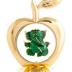 INTERNATIONAL GIFT Gold-Toned & Green Ganesha In Apple Shaped Idol Car Dashboard Showpiece-image-98