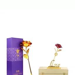 INTERNATIONAL GIFT Gold-Toned & Red Set Of 2 Rose Flower With Love Stand And Gift Box-12