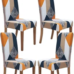 KriShyam Orange-Colored & Grey 4 Pieces Geometric Printed Chair Covers-1