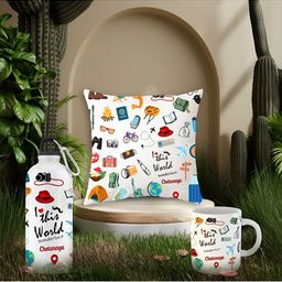 ARTBUG White & Red 3 Pieces Chetanaya Name Printed Mug, Sipper Bottle & Cushion Gift Sets-image-87