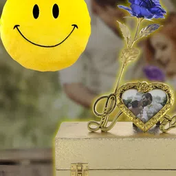 INTERNATIONAL GIFT Blue Textured Rose Flower With Photo Frame Stand-image-90
