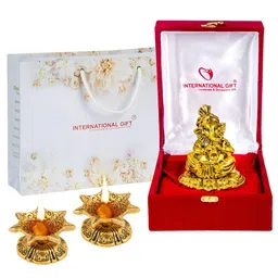 INTERNATIONAL GIFT Gold-Toned Ganesh Idol With Shehanais & Diyas Gift Set-image-99
