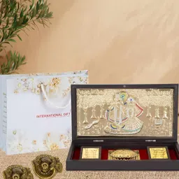INTERNATIONAL GIFT  Radha Krishna God Idol With Charan Paduka With Om Diya-image-9