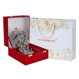 INTERNATIONAL GIFT Silver Toned Velvet Radha Krishna Tree Idol Gift Set-4