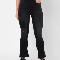 Pepe Jeans Women Black Flared High-Rise Mildly Distressed Jeans-image-9