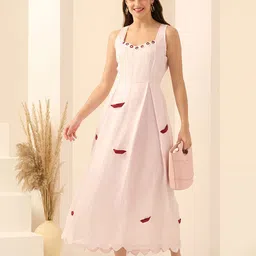 First Resort by Ramola Bachchan Women Embroidered Applique Shoulder Straps Maxi Dress-image-96