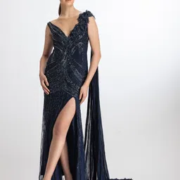 BHAWNA RAO Embellished V-Neck Net Maxi Dress-image-22