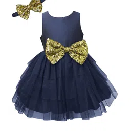 A T U N Navy Blue Net Dress-picture-11