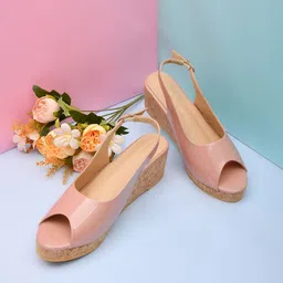 Ajanta Women Peach-Coloured Wedge Peep Toes-57