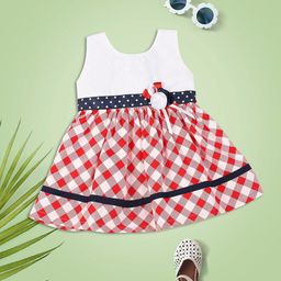 MeeMee Infant Girls Red & White Fit & Flare Cotton Dress-picture-12