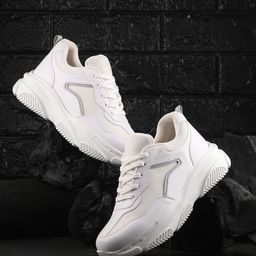 The Roadster Lifestyle Co. Women White Textured Round Toe Sneakers-36