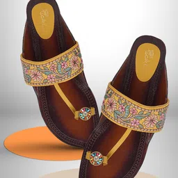 Picktoes Ethnic Embellished Pure Leather One Toe Flats-image-46