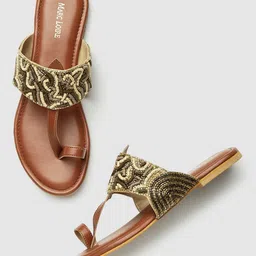 Marc Loire Women Tan Embellished Ethnic One Toe Flats-image-96