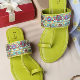 PANAHI Women Lime Green Ethnic One Toe Flats-image-20