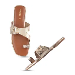 Anouk Textured Buckle Detailed One Toe Flats-10