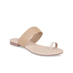 SALARIO Women Cream-Coloured Textured One Toe Flats-18