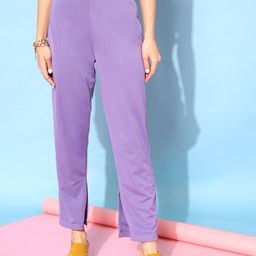STREET 9 Women Elegant Lavender Solid Trousers-picture-36