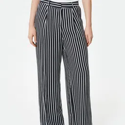 Koton Women Striped Straight Fit High-Rise Parallel Trousers-picture-48