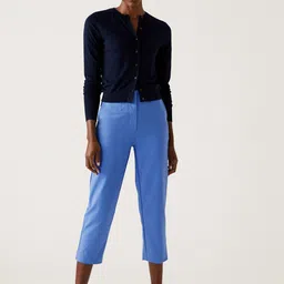 Marks & Spencer Women Slim Fit High-Rise Cropped Trousers-image-76