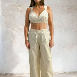 PEACH & PANDA Women Relaxed Flared Cotton High-Rise Trousers-image-62