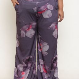 Amydus Women Plus Size Floral Printed Flared High-Rise Parallel Trousers-16