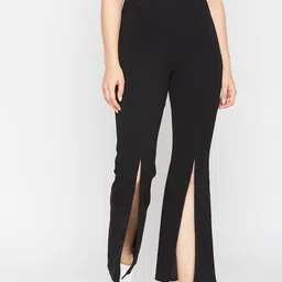 Marie Claire Women Black Slim Fit Front Slits Parallel Trousers-31