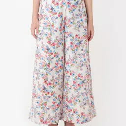 Zink London Women Floral Printed High Rise Plain Parallel Trousers-image-98