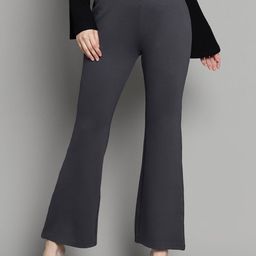 Xpose Women Grey Comfort Flared High-Rise Trousers-image-80
