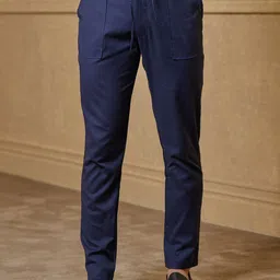 Tasva Men Mid Rise Plain Straight Cotton Linen Regular Trousers-image-6